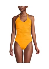 Lands' End Women's Ruched Multi-Way V-Neck Halter High Leg One Piece Swimsuit - Sweet mango