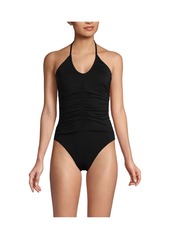 Lands' End Women's Ruched Multi-Way V-Neck Halter High Leg One Piece Swimsuit - Sweet mango