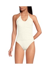 Lands' End Women's Ruched Multi-Way V-Neck Halter High Leg One Piece Swimsuit - Sweet mango