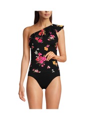 Lands' End Women's Ruffle One Shoulder Tankini Swimsuit Top - Black