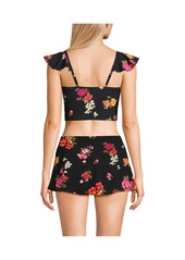 Lands' End Women's Ruffle V-neck Midkini Swimsuit Top - Black meadow floral