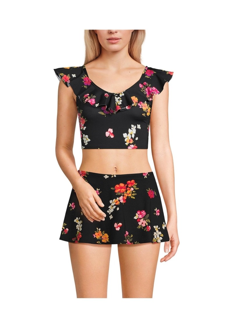 Lands' End Women's Ruffle V-neck Midkini Swimsuit Top - Black meadow floral