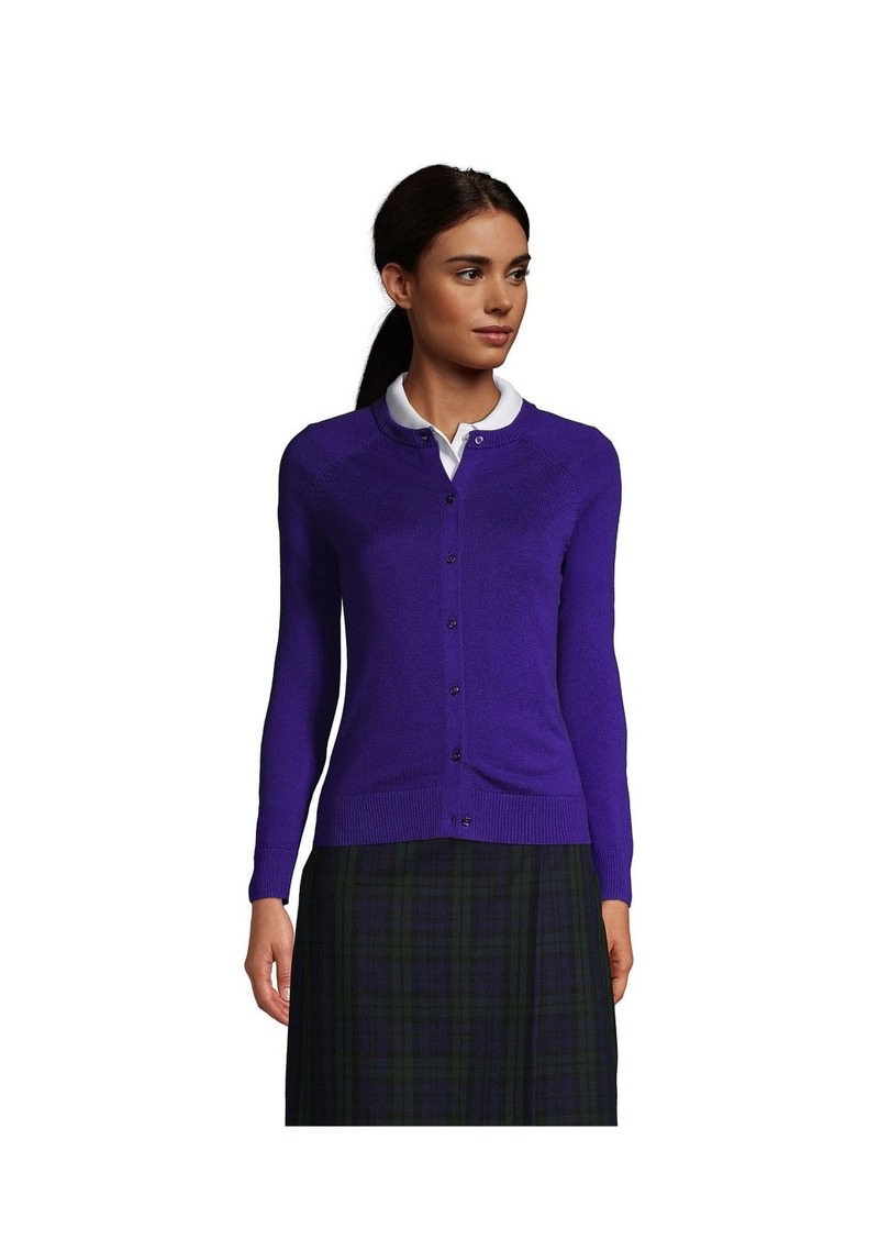 Lands' End Women's School Uniform Cotton Modal Cardigan Sweater - Deep purple