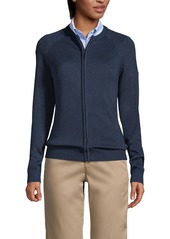 Lands' End Women's School Uniform Cotton Modal Zip-front Cardigan Sweater - Black