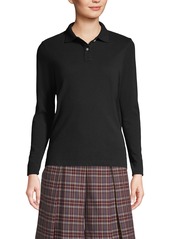 Lands' End Women's School Uniform Long Sleeve Feminine Fit Mesh Polo Shirt - Blue