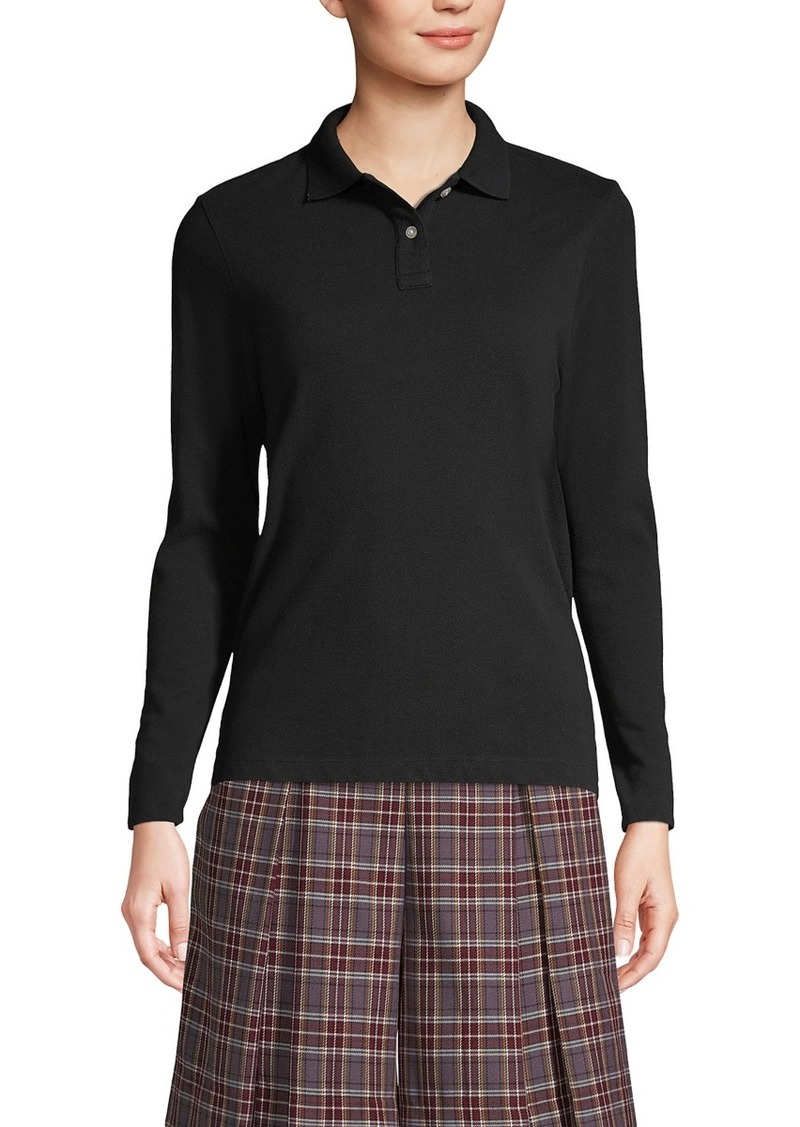 Lands' End Women's School Uniform Long Sleeve Feminine Fit Mesh Polo Shirt - Black