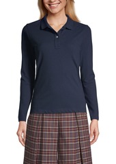 Lands' End Women's School Uniform Long Sleeve Feminine Fit Mesh Polo Shirt - Black