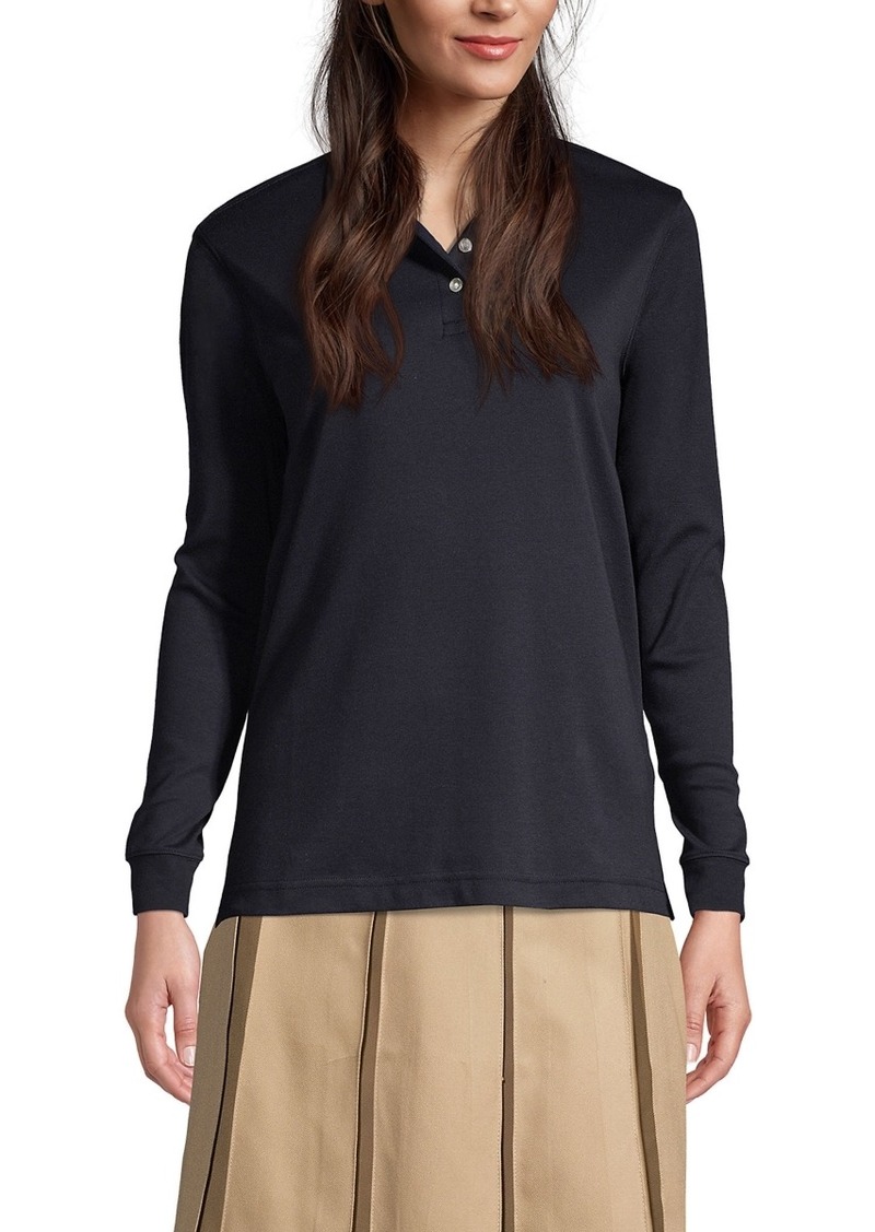 Lands' End Women's Long Sleeve Interlock Polo Shirt - Black