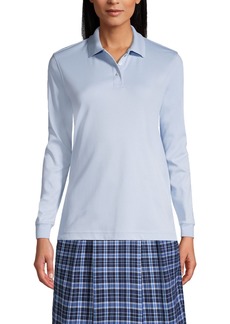 Lands' End Women's School Uniform Long Sleeve Interlock Polo Shirt - Blue