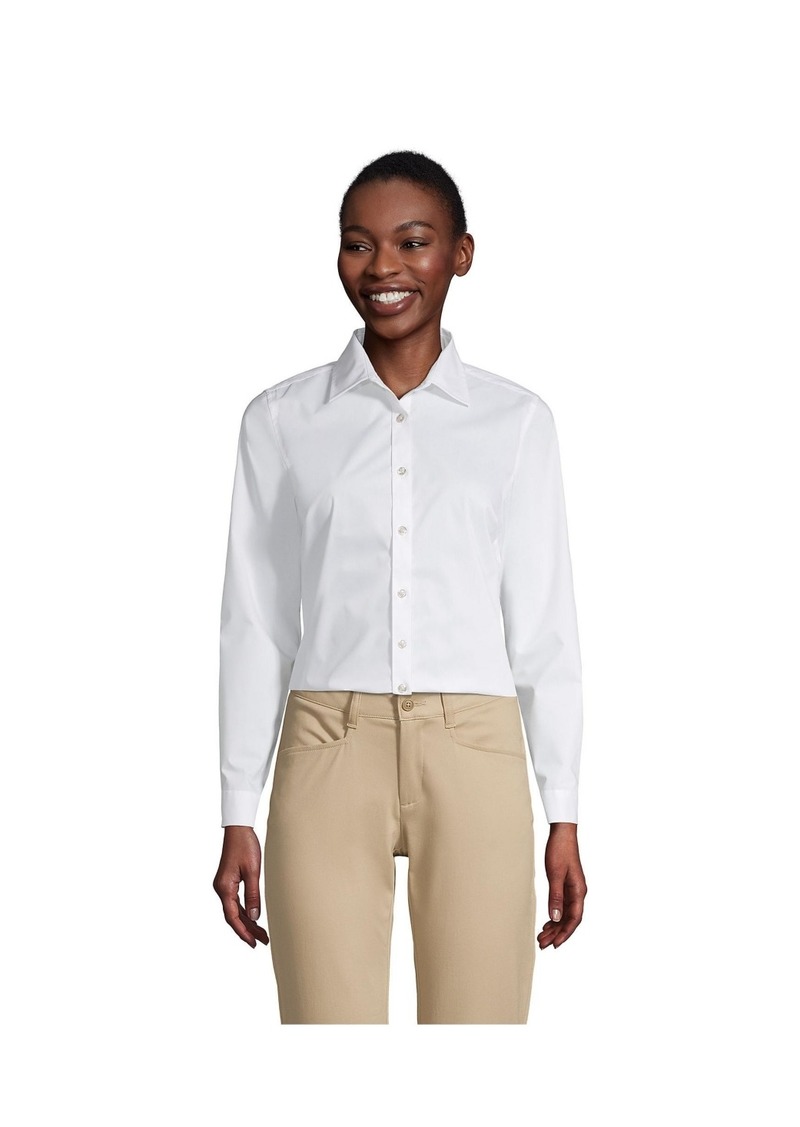 Lands' End Women's School Uniform No Gape Long Sleeve Stretch Shirt - Pearl white