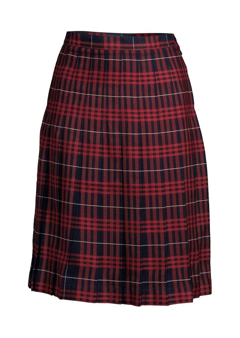 Lands' End Women's School Uniform Plaid Pleated Skirt Below the Knee - Classic navy large plaid