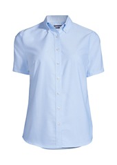 Lands' End Women's Short Sleeve Oxford Dress Shirt - French blue