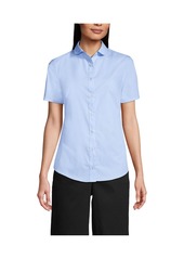 Lands' End Women's School Uniform Short Sleeve Peter Pan Collar Broadcloth Shirt - White