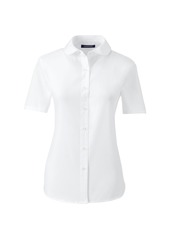 Lands' End Women's School Uniform Short Sleeve Peter Pan Collar Broadcloth Shirt - White