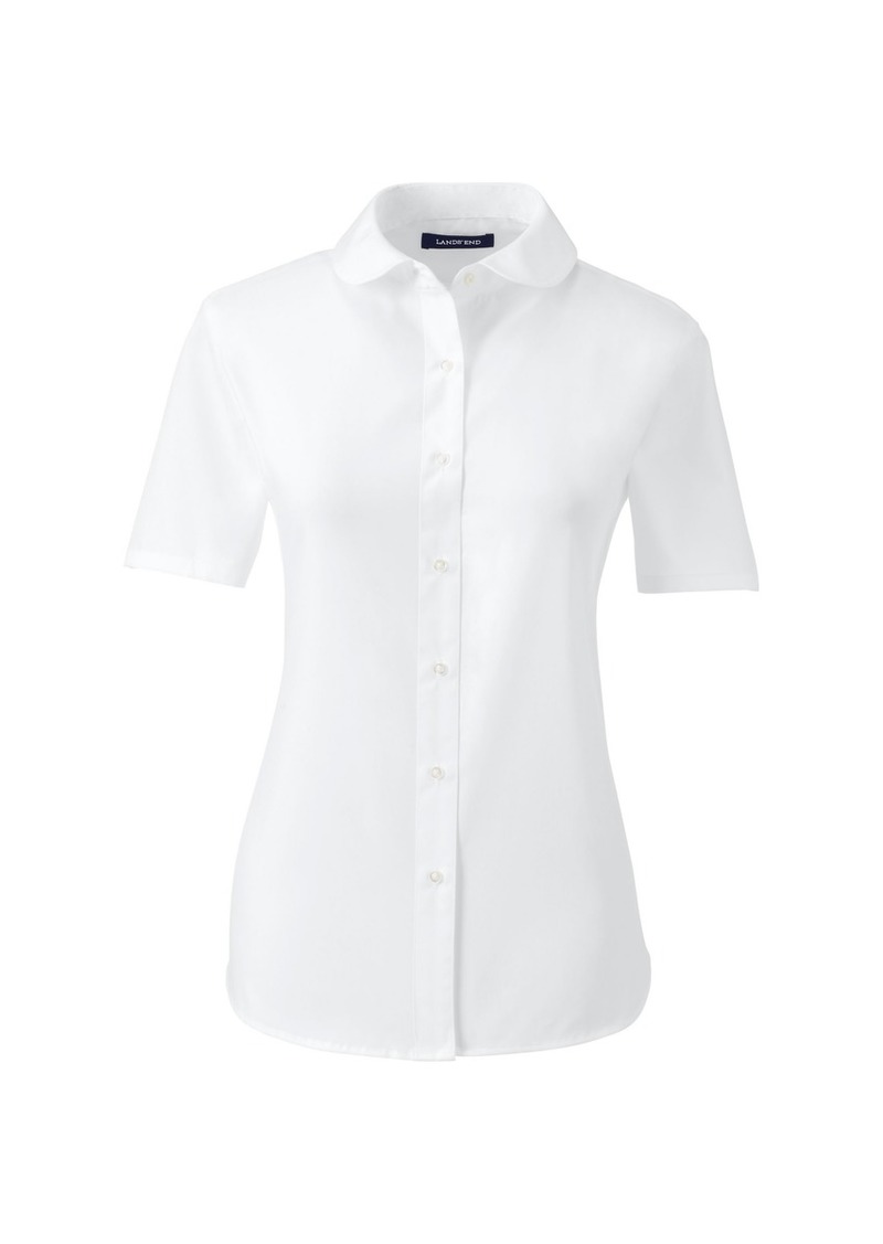 Lands' End Women's School Uniform Short Sleeve Peter Pan Collar Broadcloth Shirt - White