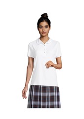 Lands' End Women's School Uniform Short Sleeve Peter Pan Collar Polo Shirt - Blue