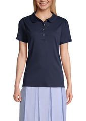 Lands' End Women's School Uniform Short Sleeve Peter Pan Collar Polo Shirt - Blue