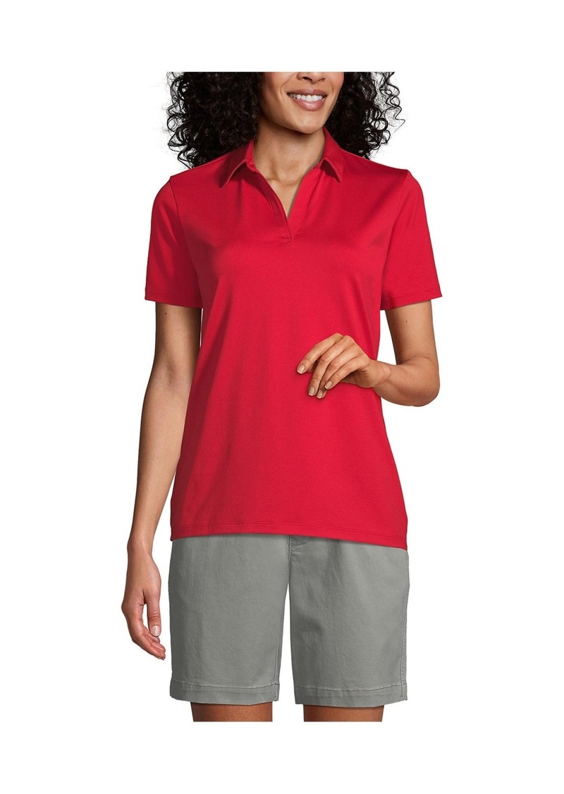 Lands' End Women's Short Sleeve Rapid Dry Sport Neck Polo Shirt - Rich red