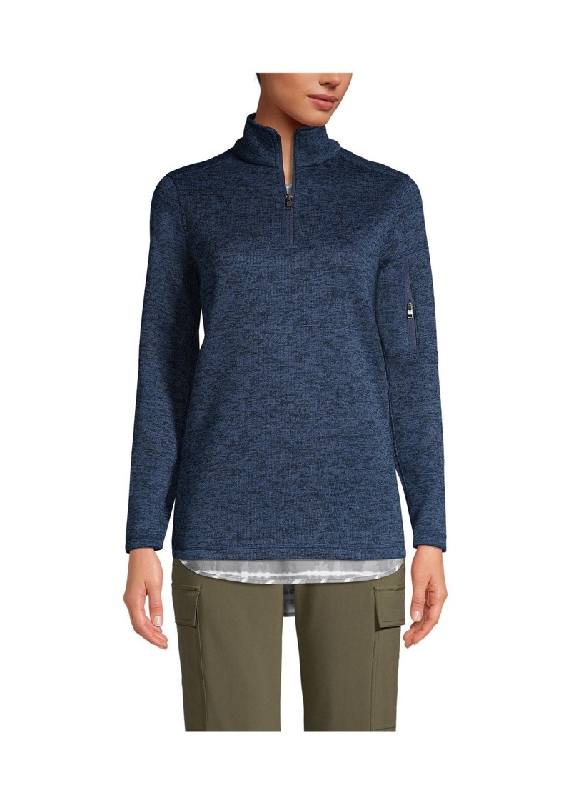 Lands' End Women's School Uniform Sweater Fleece Quarter Zip Pullover - True navy heather