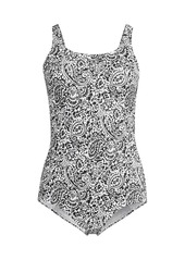 Lands' End Women's Chlorine Resistant Soft Cup Tugless Sporty One Piece Swimsuit - Blackberry ornate floral