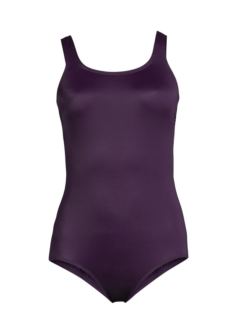 Lands' End Women's Scoop Neck Soft Cup Tugless Sporty One Piece Swimsuit - Blackberry