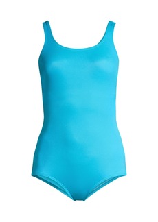 Lands' End Women's Scoop Neck Soft Cup Tugless Sporty One Piece Swimsuit - Turquoise