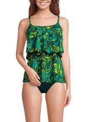 Lands' End Women's Scoop Neck Tiered Tankini Swimsuit Top - Deep balsam graphic floral