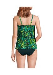 Lands' End Women's Scoop Neck Tiered Tankini Swimsuit Top - Deep balsam graphic floral