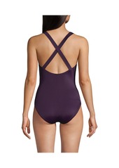 Lands' End Women's Scoop Neck X-Back High Leg Tugless Sporty One Piece Swimsuit - Blackberry