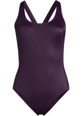 Lands' End Women's Scoop Neck X-Back High Leg Tugless Sporty One Piece Swimsuit - Blackberry