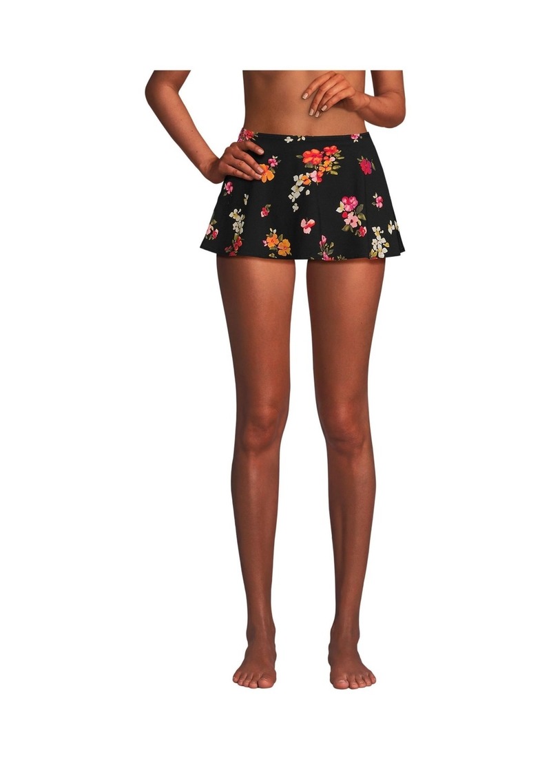 Lands' End Women's Targeted Control High Waisted Mini Swim Skirt Swim Bottoms - Black meadow floral