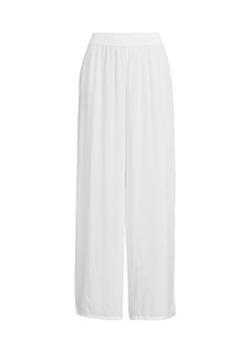 Lands' End Women's Sheer Oversized Swim Cover-up Pants - White