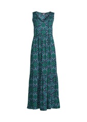 Lands' End Women's Sheer Sleeveless Tiered Maxi Swim Cover-up Dress - Deep sea navy tossed floral
