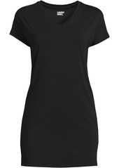 Lands' End Women's Short Sleeve Jersey Extra Long V neck Tunic - Black