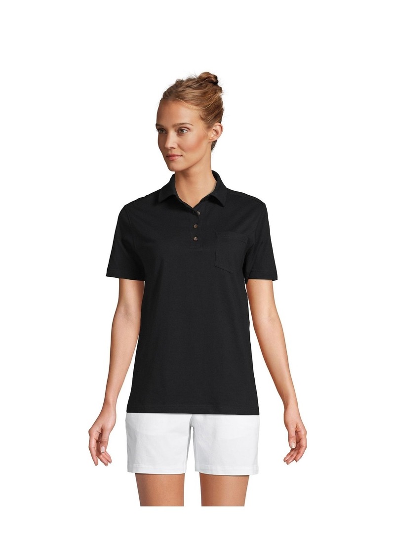 Lands' End Women's Short Sleeve Super T Polo Shirt - Black