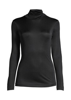 Lands' End Women's Silk Interlock Turtleneck Long Underwear Top - Black
