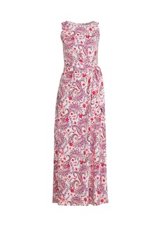Lands' End Women's Sleeveless Tie Waist Maxi Dress - Pink/violet paisley