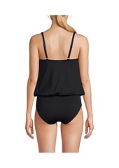 Lands' End Women's Smoothing Control Blouson Fauxkini One Piece Swimsuit - Black