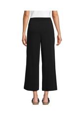 Lands' End Women's Sport Knit Elastic Waist Wide Leg Crop Pants - White