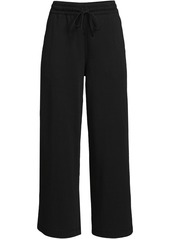 Lands' End Women's Sport Knit Elastic Waist Wide Leg Crop Pants - White