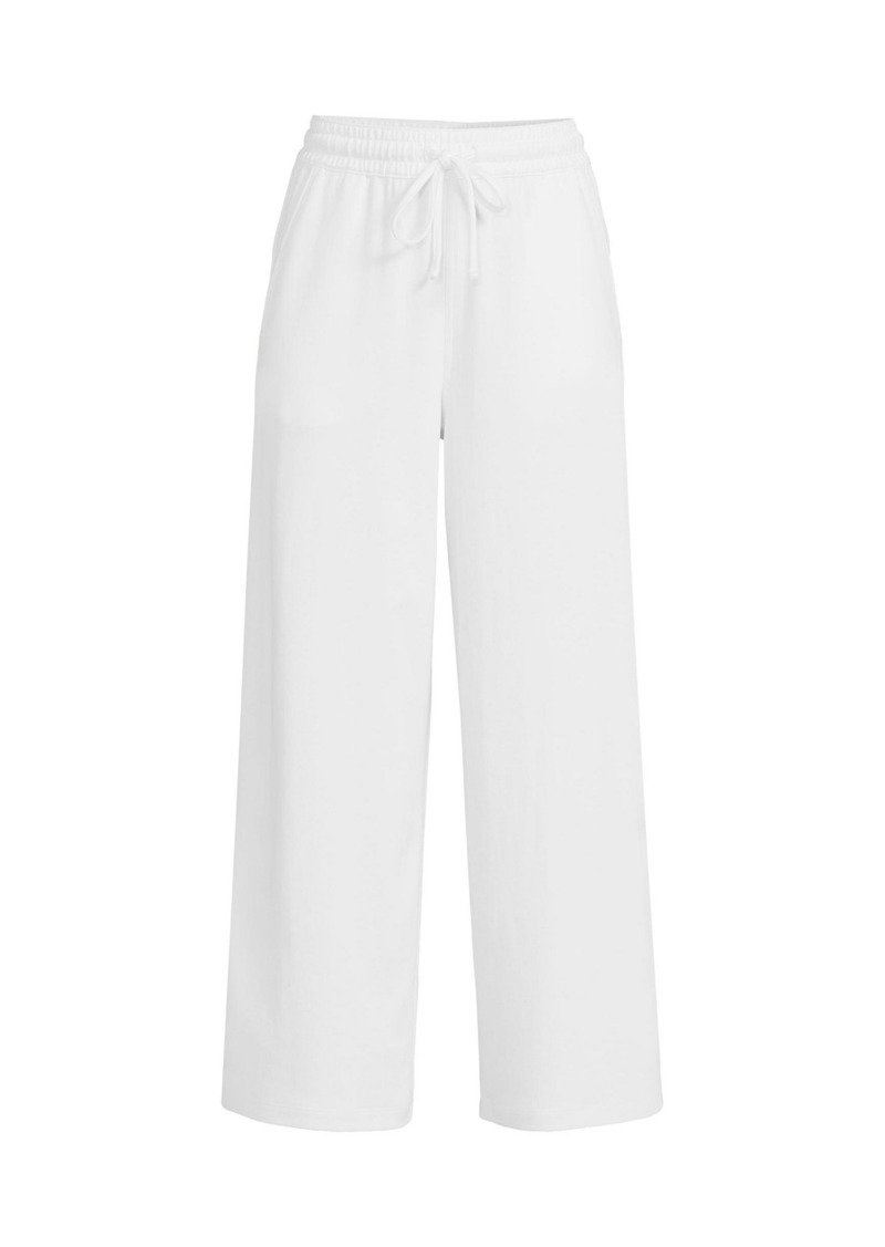 Lands' End Women's Sport Knit Elastic Waist Wide Leg Crop Pants - White