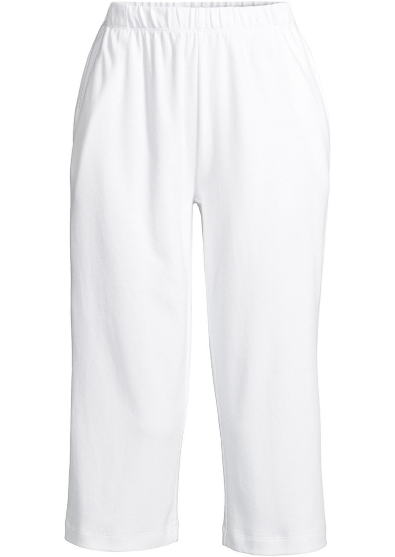 Lands' End Women's Sport Knit High Rise Elastic Waist Capri Pants - White