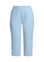 Lands' End Women's Sport Knit High Rise Elastic Waist Capri Pants - Soft blue haze