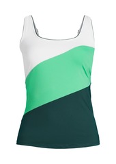 Lands' End Women's Square Neck Underwire Tankini Swimsuit Top Adjustable Straps - Turquoise/electric blue