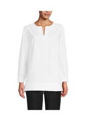 Lands' End Women's Stretch Broadcloth Long Sleeve Split Neck Tunic - Pearl white