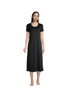 Lands' End Women's Supima Cotton Short Sleeve Midcalf Nightgown Dress - Black