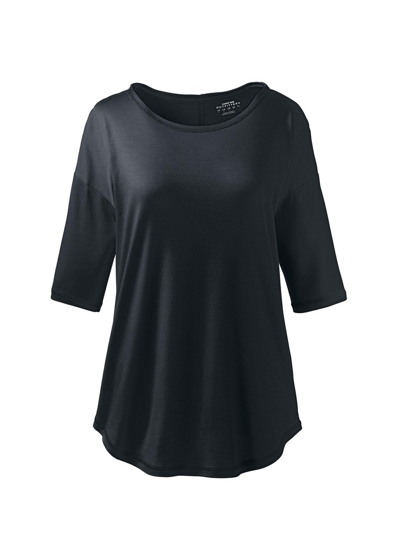 Lands' End Women's Supima Micro Modal Elbow Sleeve Balletneck Curved Hem Top - Black