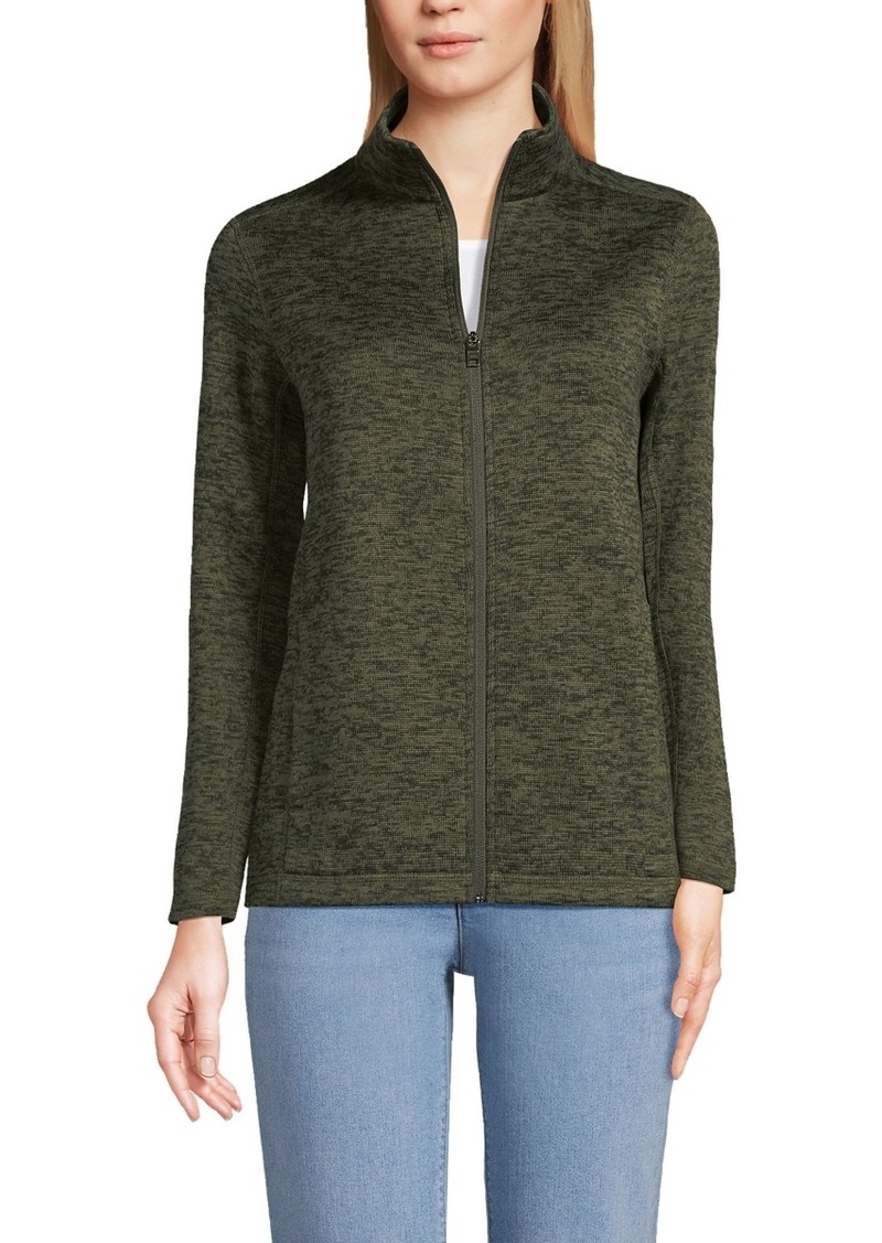 Lands' End Women's Sweater Fleece Jacket - Forest moss/olive heather