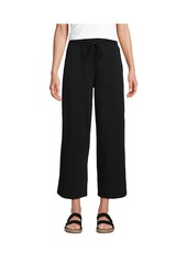 Lands' End Women's Tall Sport Knit Elastic Waist Wide Leg Crop Pants - Black