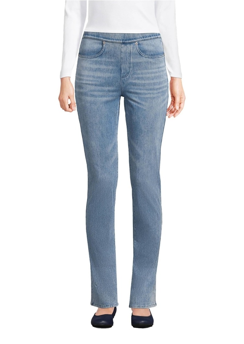 Lands' End Women's Tall Starfish Mid Rise Knit Denim Straight Jeans - Light brook